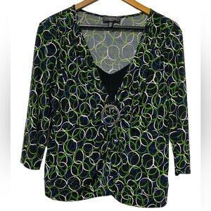 Elementz Women’s Blouse Size Petite XL Geometric Rings Gathered Career Wear